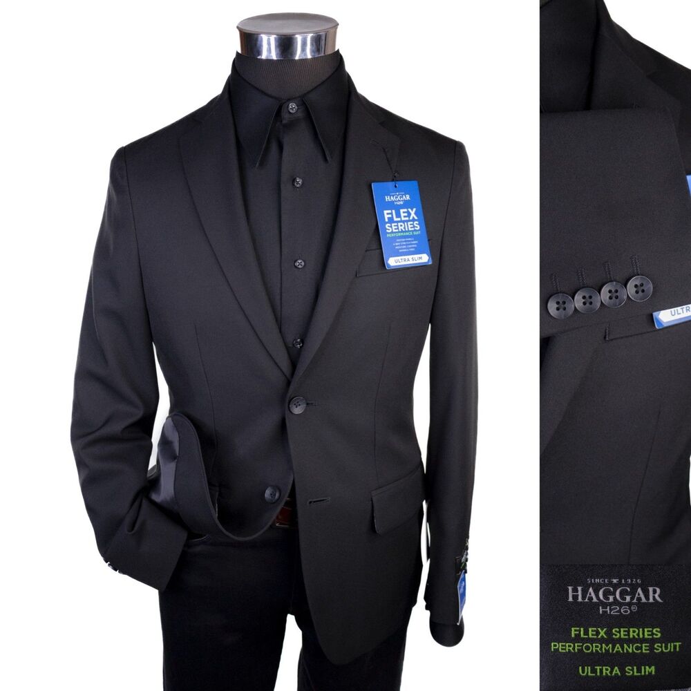 Haggar H26 Flex Series Ultra Slim Blazer Sz 36R Sport Coat Solid Black 2-Button